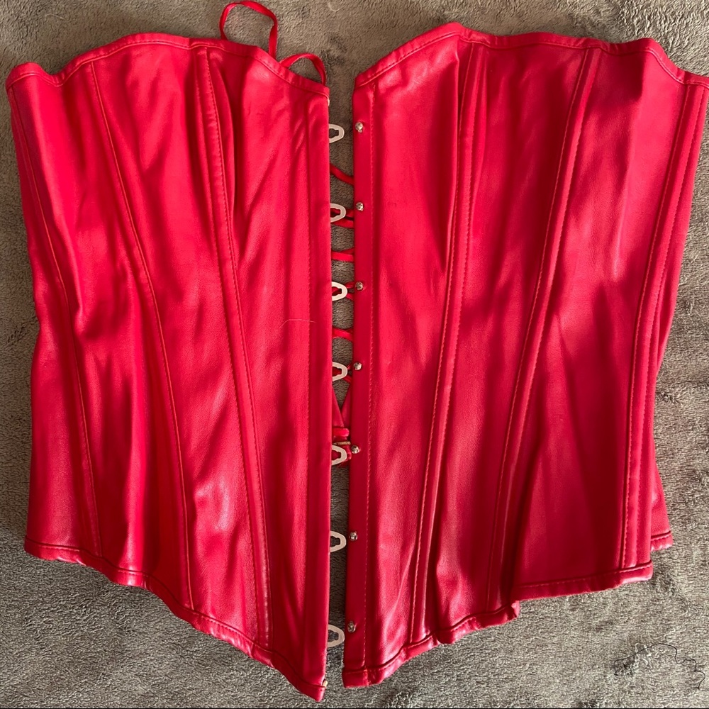 Candy red leather corset top